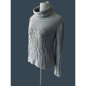 600 WEST LADIES LONG SLEEVE SOLID GRAY CABLE KNIT OVERSIZED COMFY SWEATER EUC S